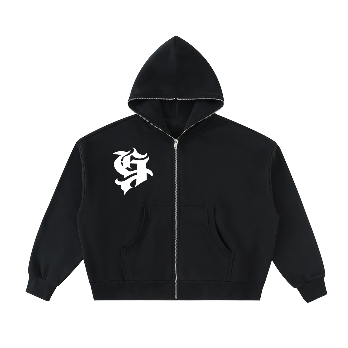Fleeced Full-Zip Boxy Hoodie