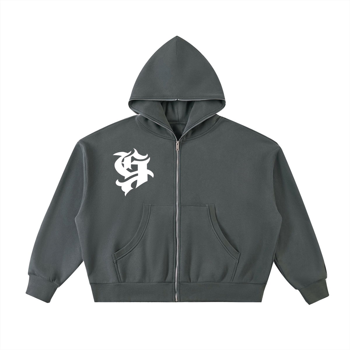 Fleeced Full-Zip Boxy Hoodie