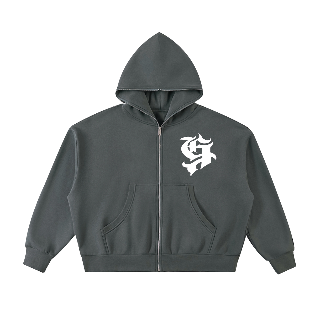 Fleeced Full-Zip Boxy Hoodie