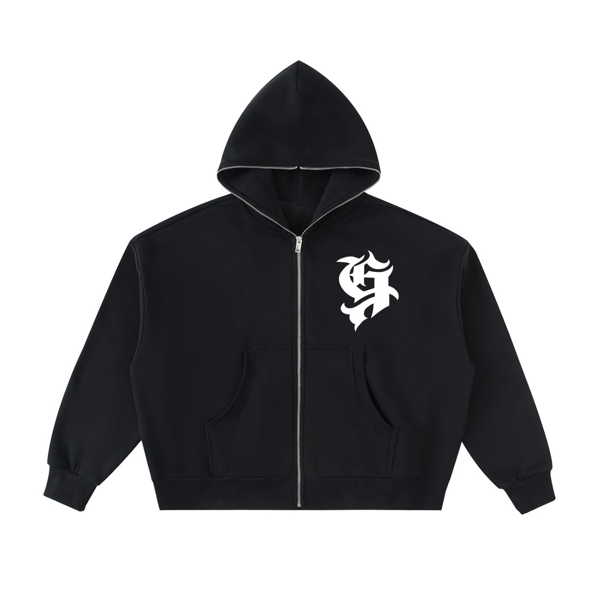 Fleeced Full-Zip Boxy Hoodie