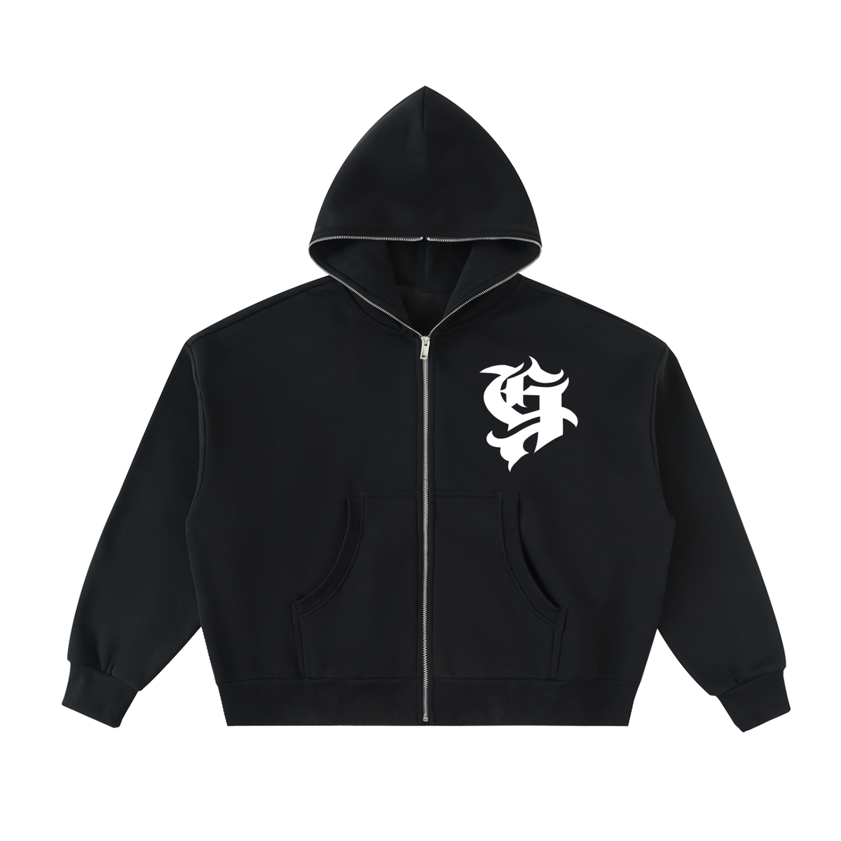 Fleeced Full-Zip Boxy Hoodie