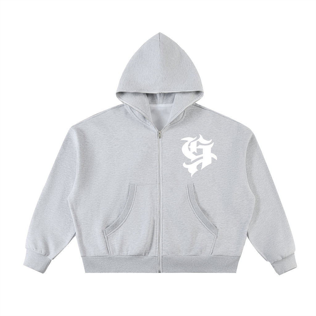 Fleeced Full-Zip Boxy Hoodie
